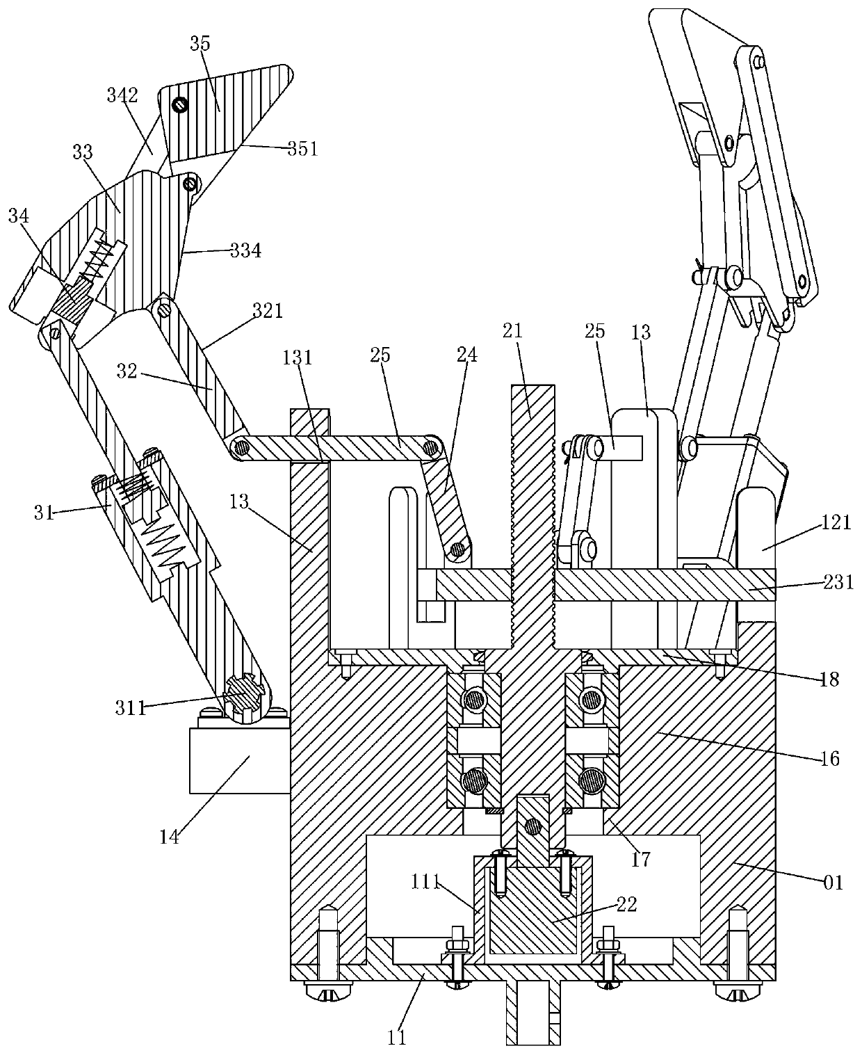 Underactuated finger combination mechanism for changing enveloping space by radially adjusting swing rod fulcrums