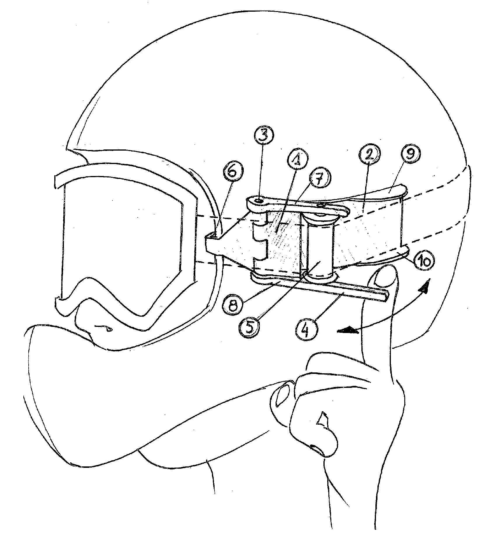 Device for separating, and maintaining a distance between, a person's face and a protective eye mask held in place by an elastic strap (ski or motocross type)