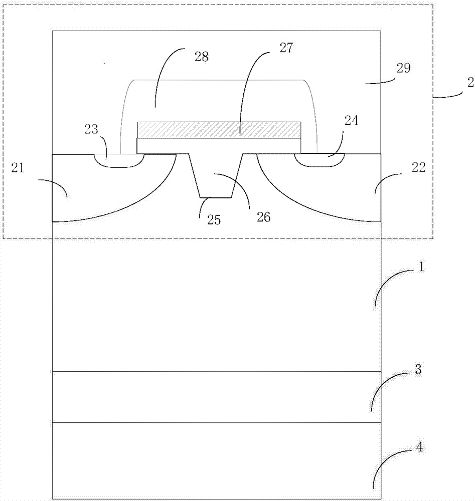 An IGBT structure with an inverted stand surface and a method for manufacturing the same