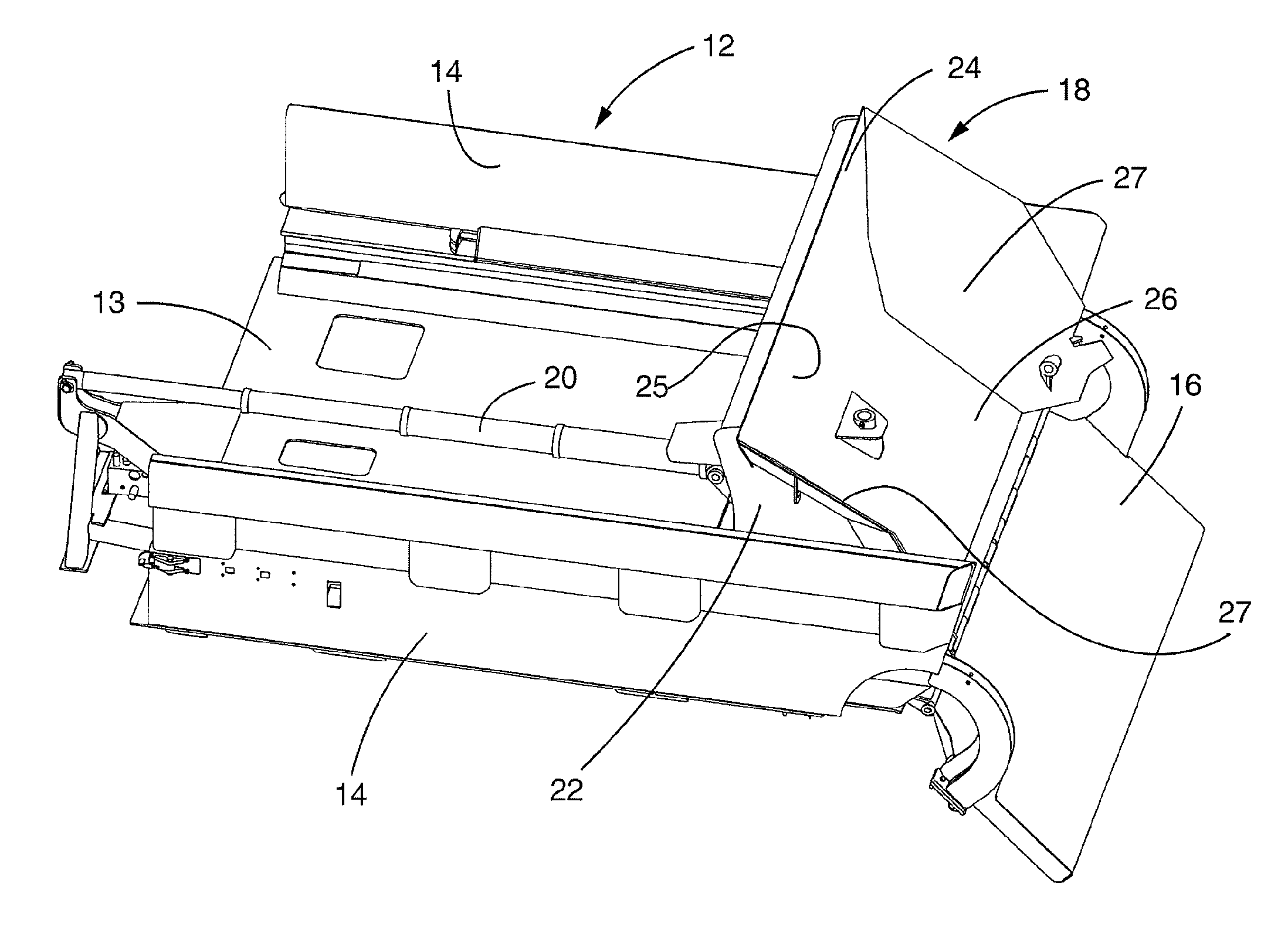 Rear eject body for off-highway haulage units