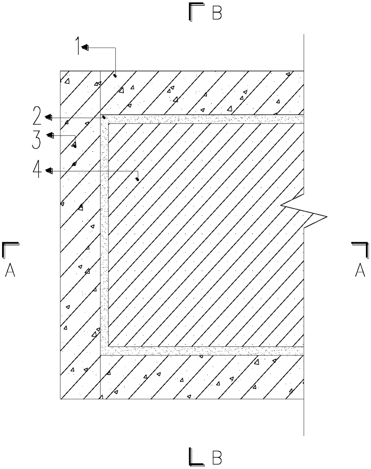 A leak-trapping and strengthening internal treatment structure and construction method for the external wall of the structure