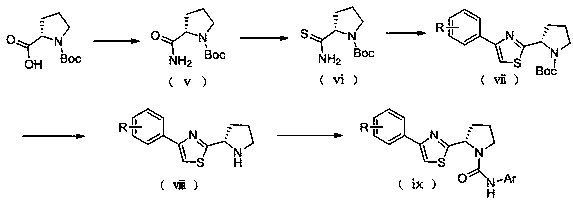 (S)-4/5-phenyl-2-(pyrrolidin-2-yl)thiazole TRPV1 antagonists as well as preparation and application thereof