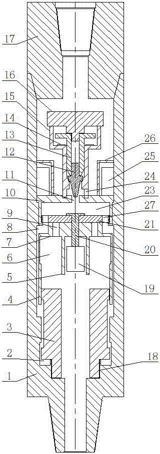 A gas drilling bottom near the drill bit continuous shock source nipple
