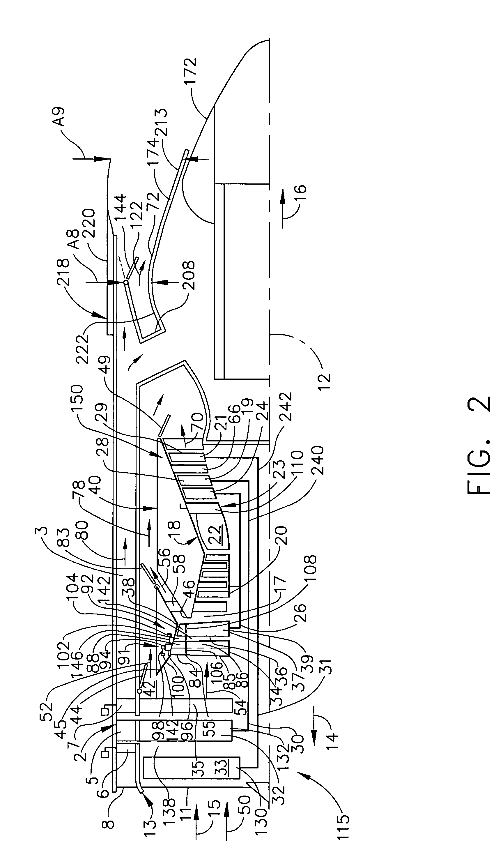 Flade gas turbine engine with fixed geometry inlet