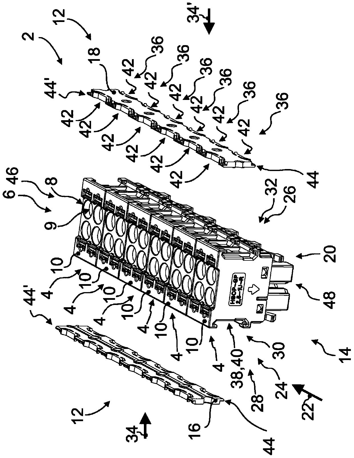 Modular connection block with a plurality of connection modules for an electronic component