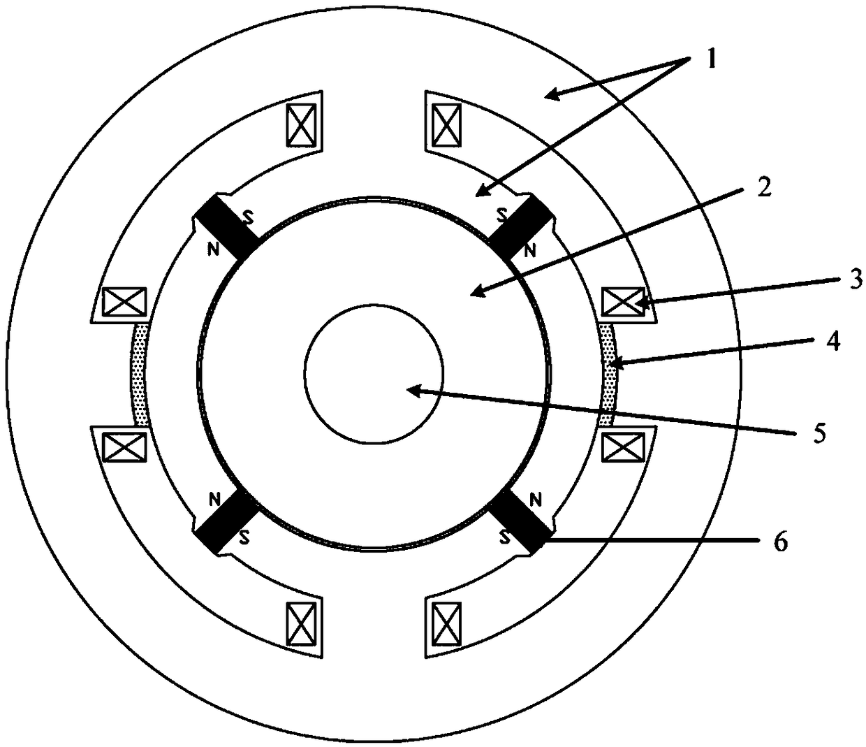 A heteropolar permanent magnet bias hybrid radial magnetic bearing