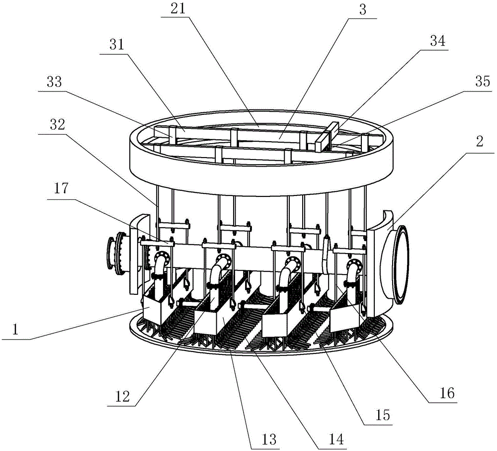 Beam structure for installing tube and groove type sulfuric acid distributing device