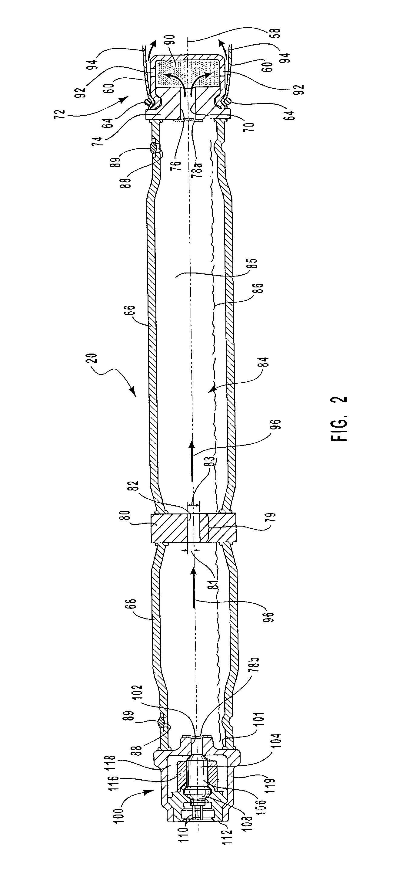 Dual stage inflator with extended gas delivery for a vehicular airbag system