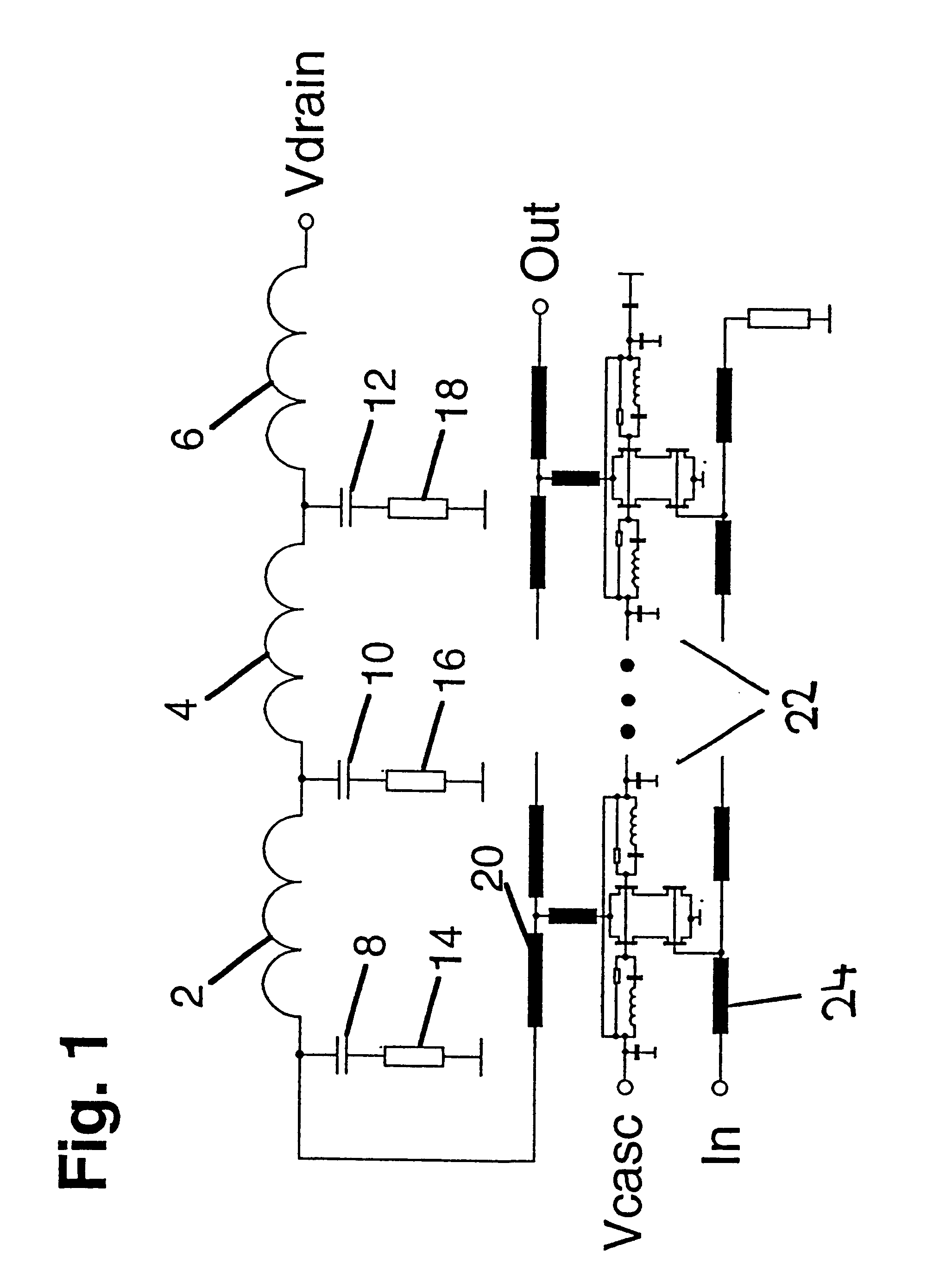 Supply voltage decoupling device for HF amplifier circuits
