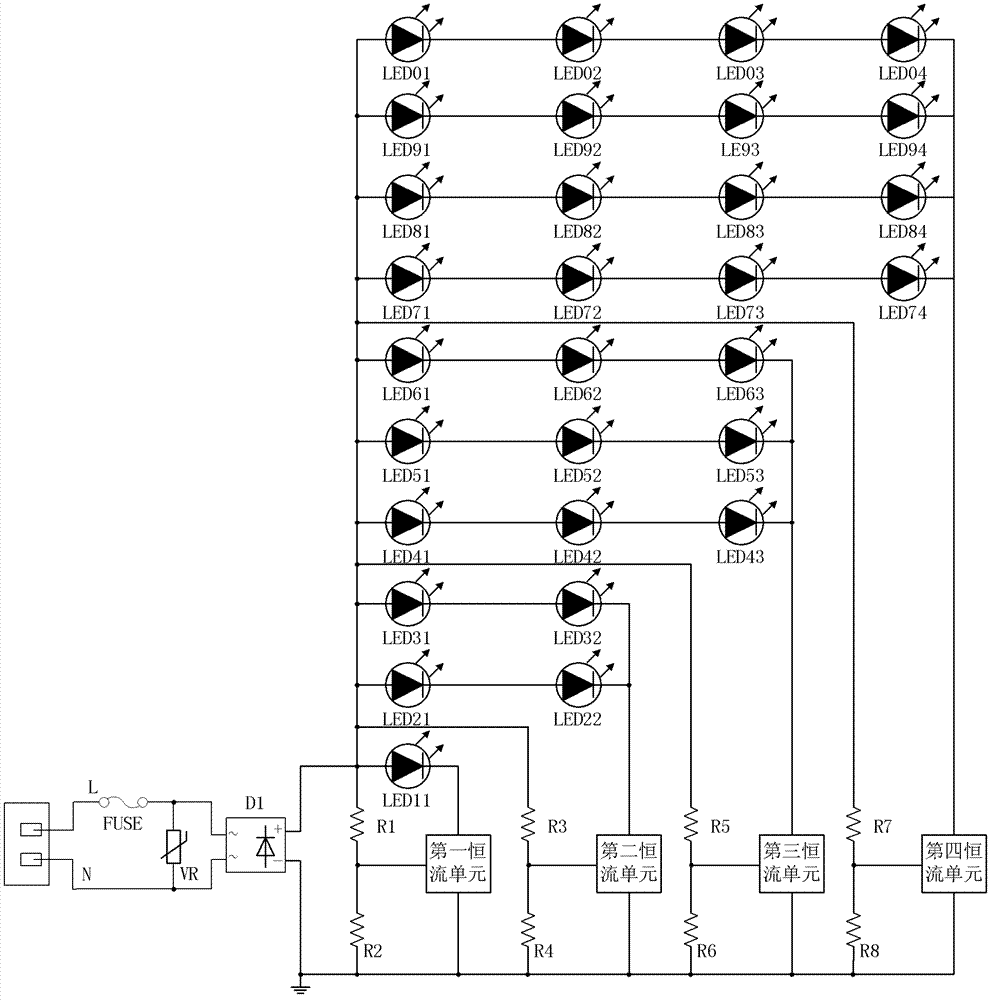 Light emitting diode (LED) luminous device directly driven in constant current by alternating current