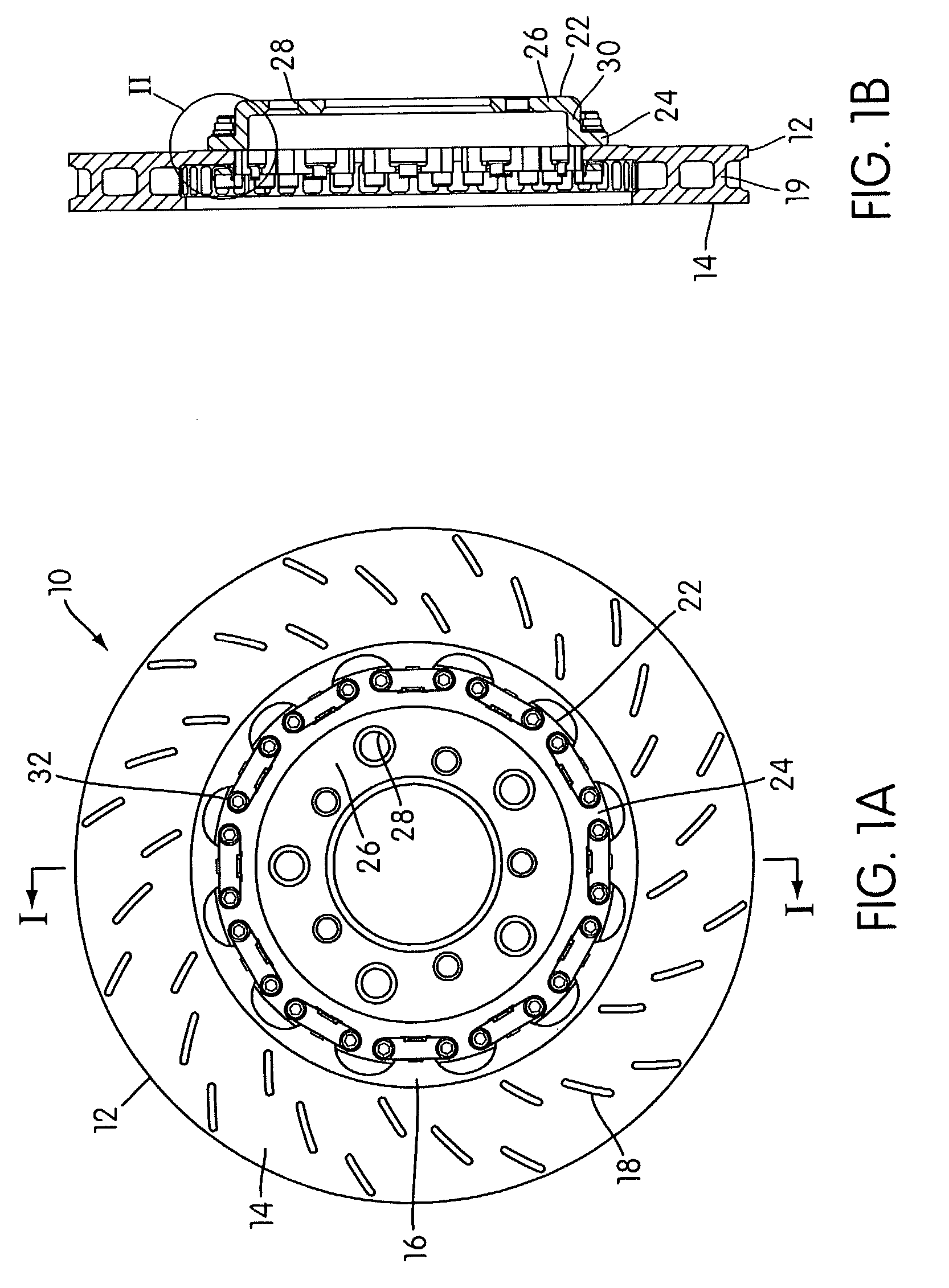 Brake rotor attachment assembly that promotes in plane uniform torque transfer distribution