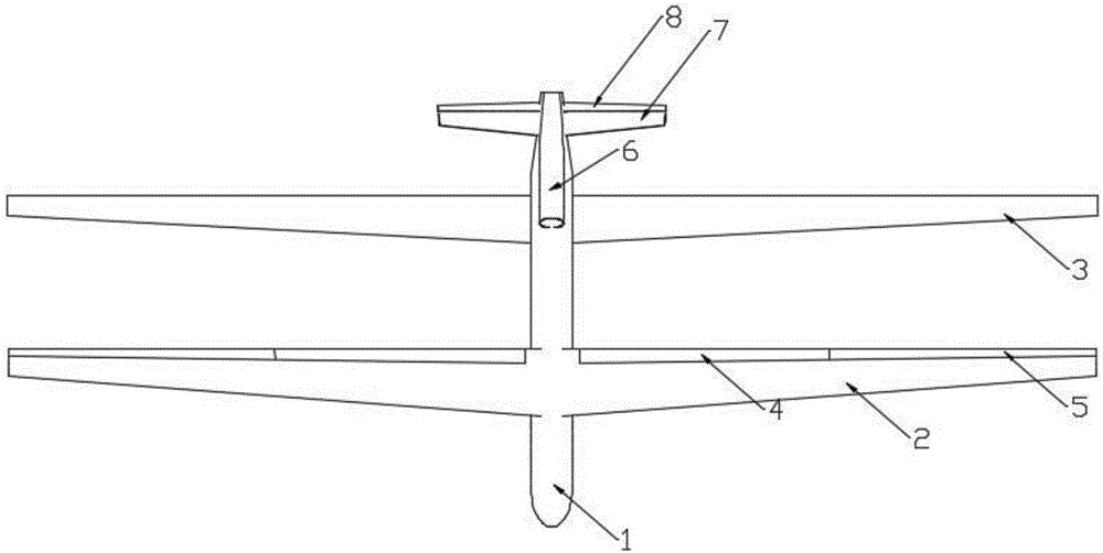 Aerodynamic layout for high altitude long endurance serial wing aircraft by adopting difference of upper and lower dihedral angles