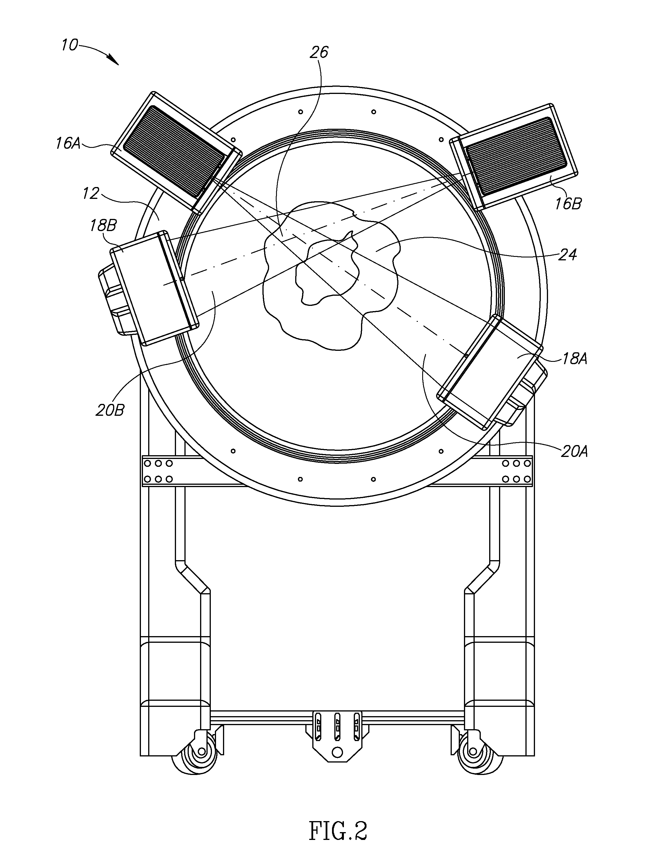 Ct scanning system with interlapping beams