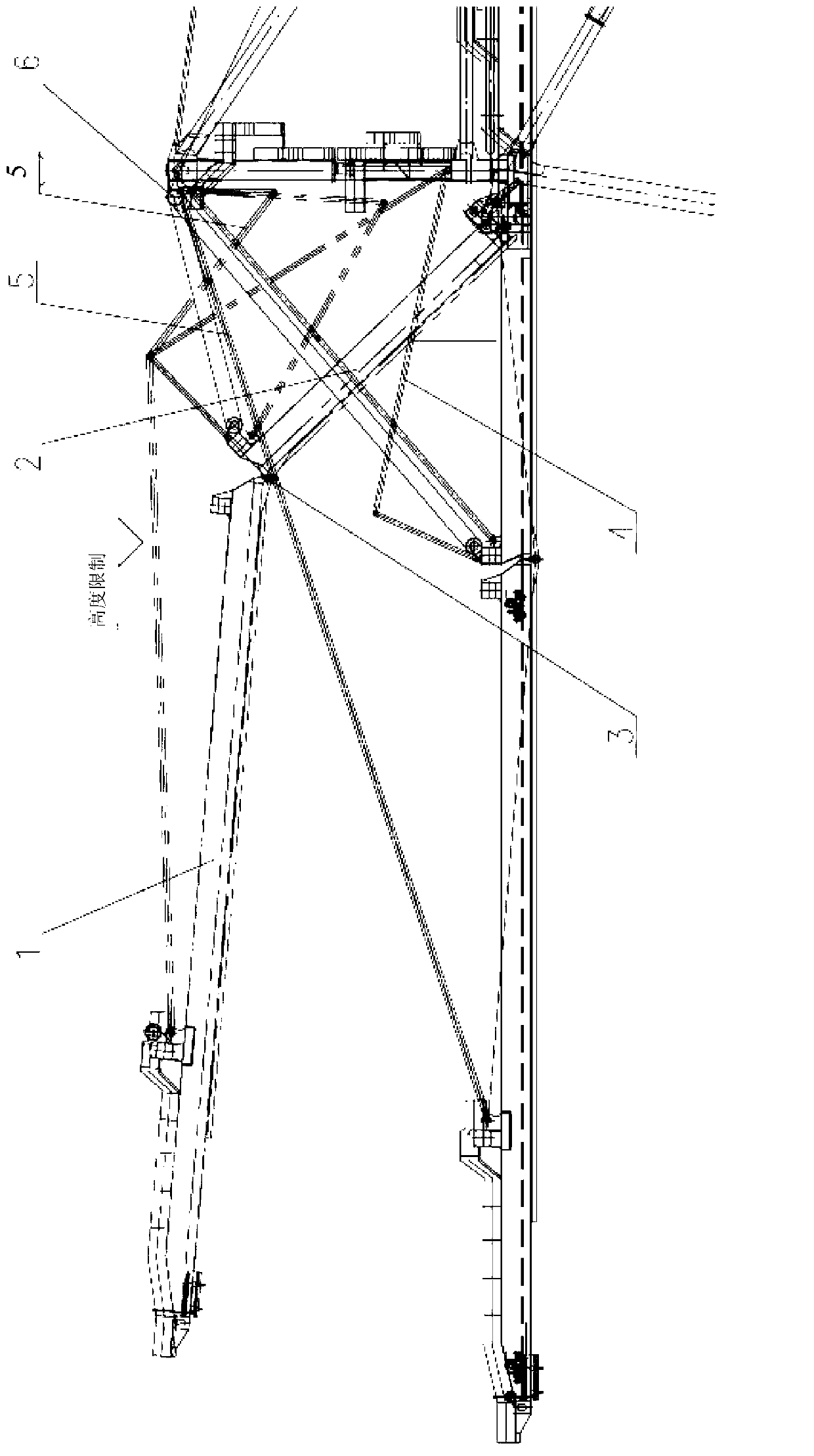 Crane provided with folding arm and beams