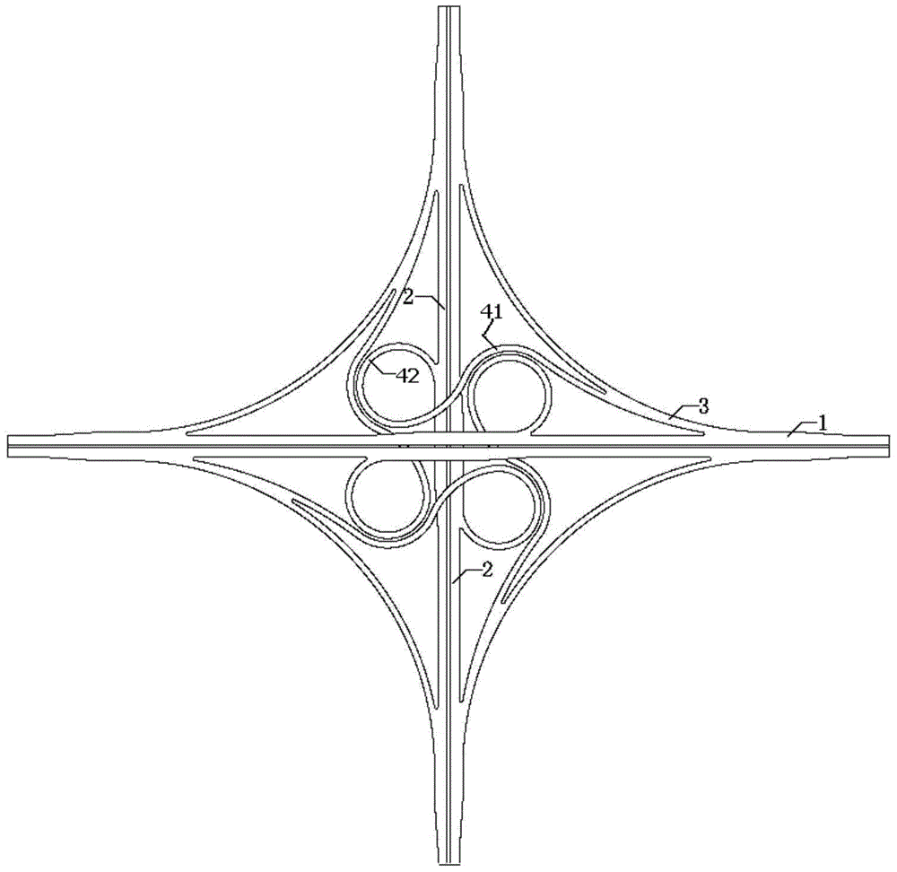 Alfalfa leaf type flyover crossing structure
