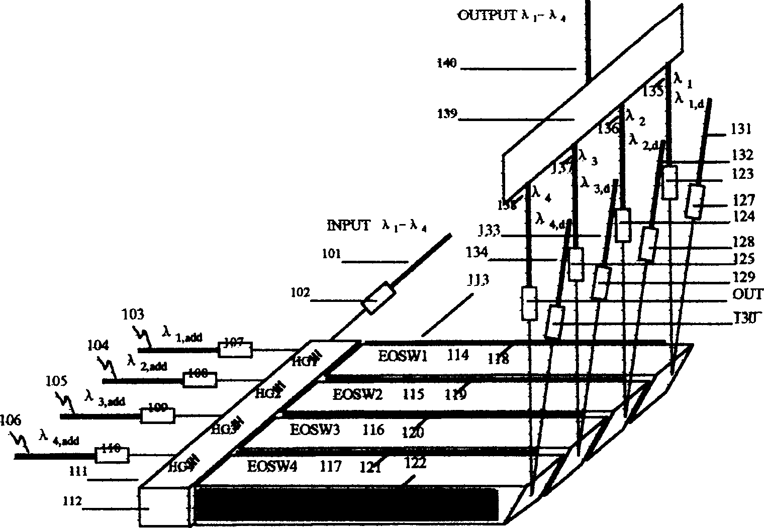 Light division multiplexer with lithium niobate crystal holographic grating