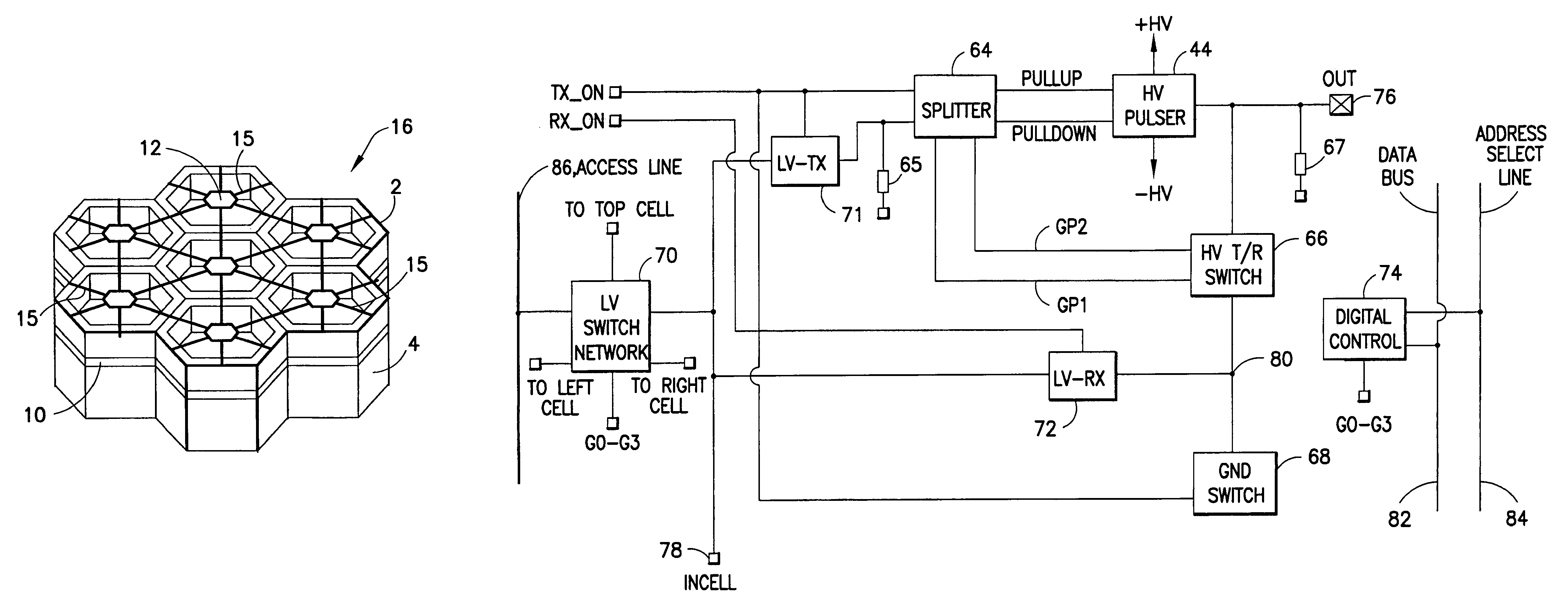 Transmit and receive interface array for highly integrated ultrasound scanner