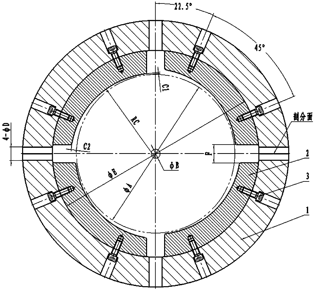 Single-rotation-direction four-oil-wedge inner hole heavy-load sliding bearing