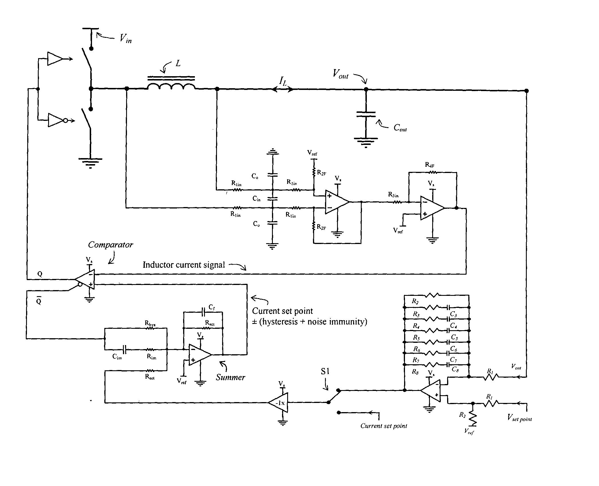 Hysteretic current mode controller for a bidirectional converter with lossless inductor current sensing