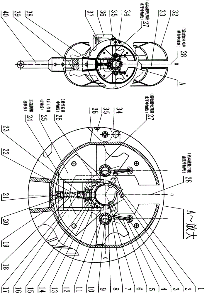 Harvesting tool for cutting mulberry leaves and drag-cutting mulberry rods by stress displacement of rear leaf cutting tool apron and cylindrical spring