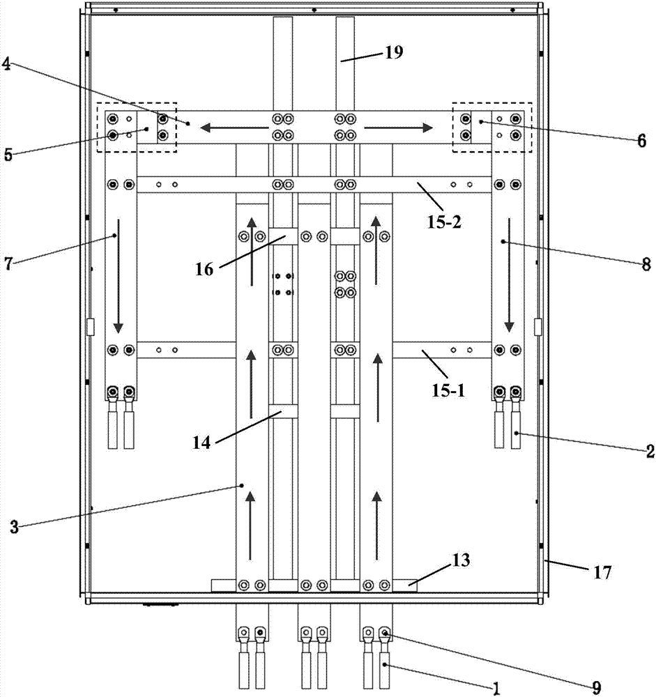 Change-over cabinet internal structure with copper-bar lap-joint control switch