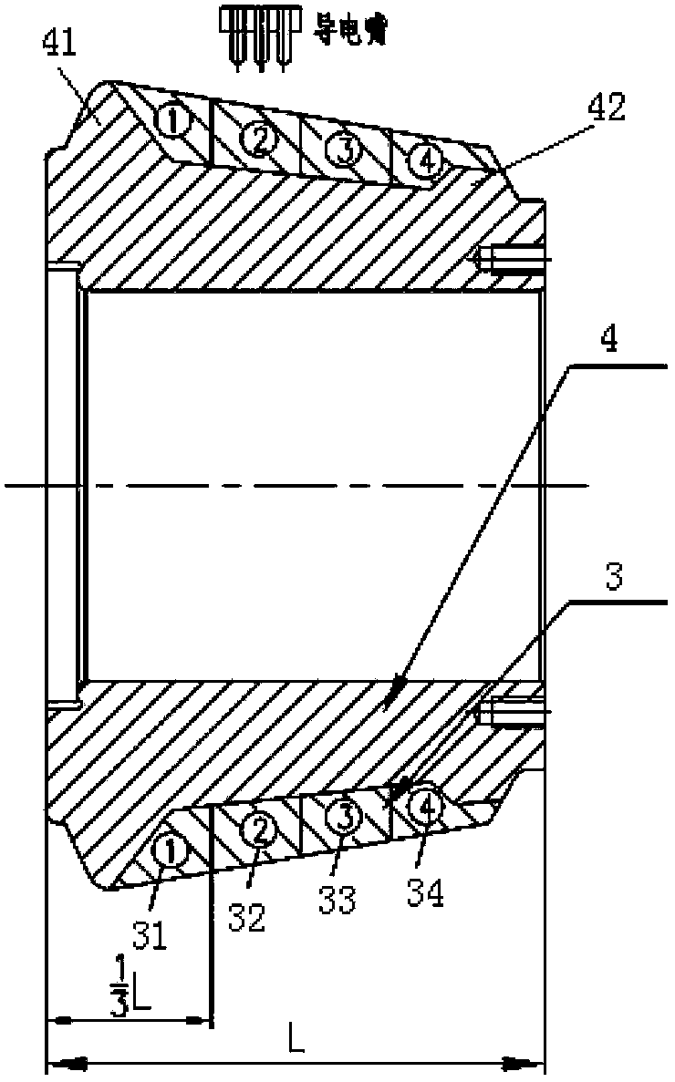 Surfacing welding type roller shell of bowl type coal mill and sectional surfacing welding method of roller shell surfacing welding layer
