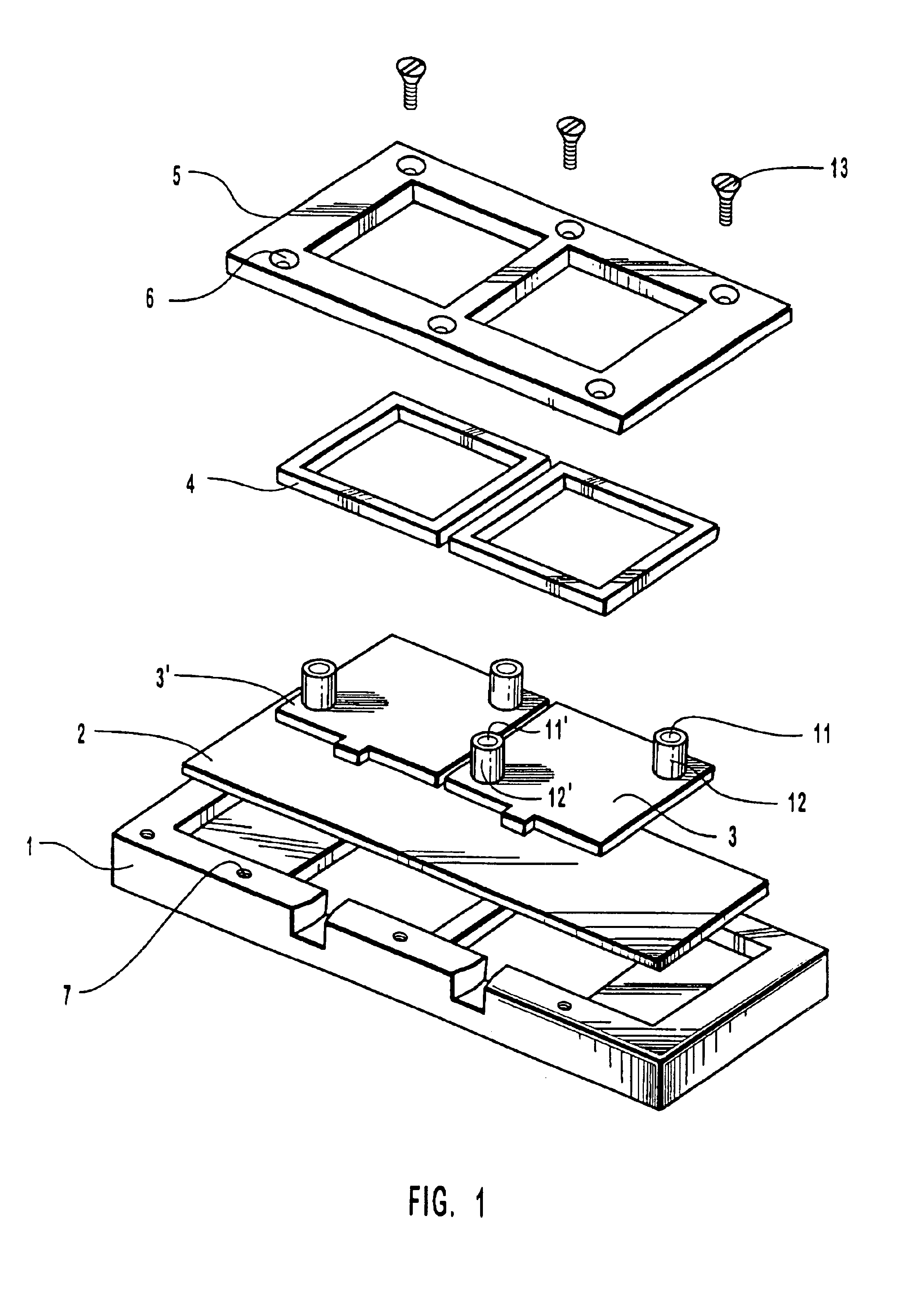 Method for conducting chemical or biochemical reactions on a solid surface within an enclosed chamber