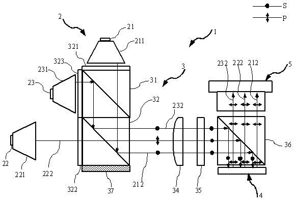 Portable liquid crystal projection light engine employing back reflection prism array