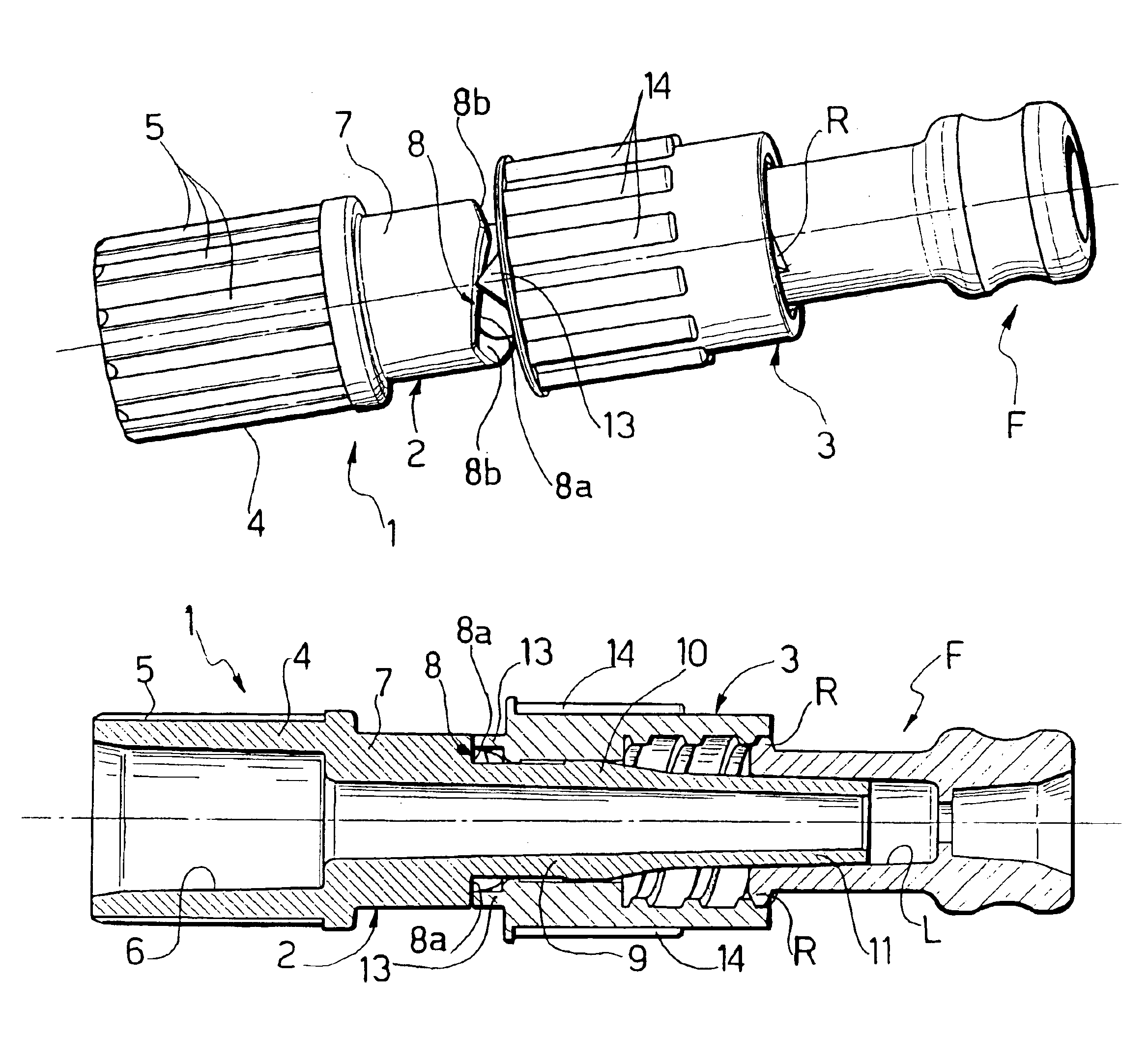 Male luer lock connector for medical fluid lines