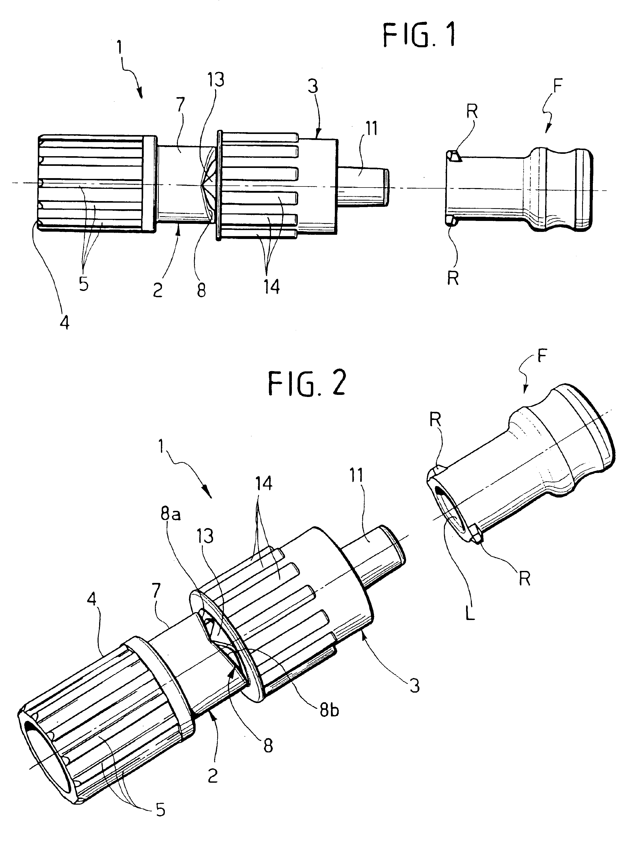 Male luer lock connector for medical fluid lines