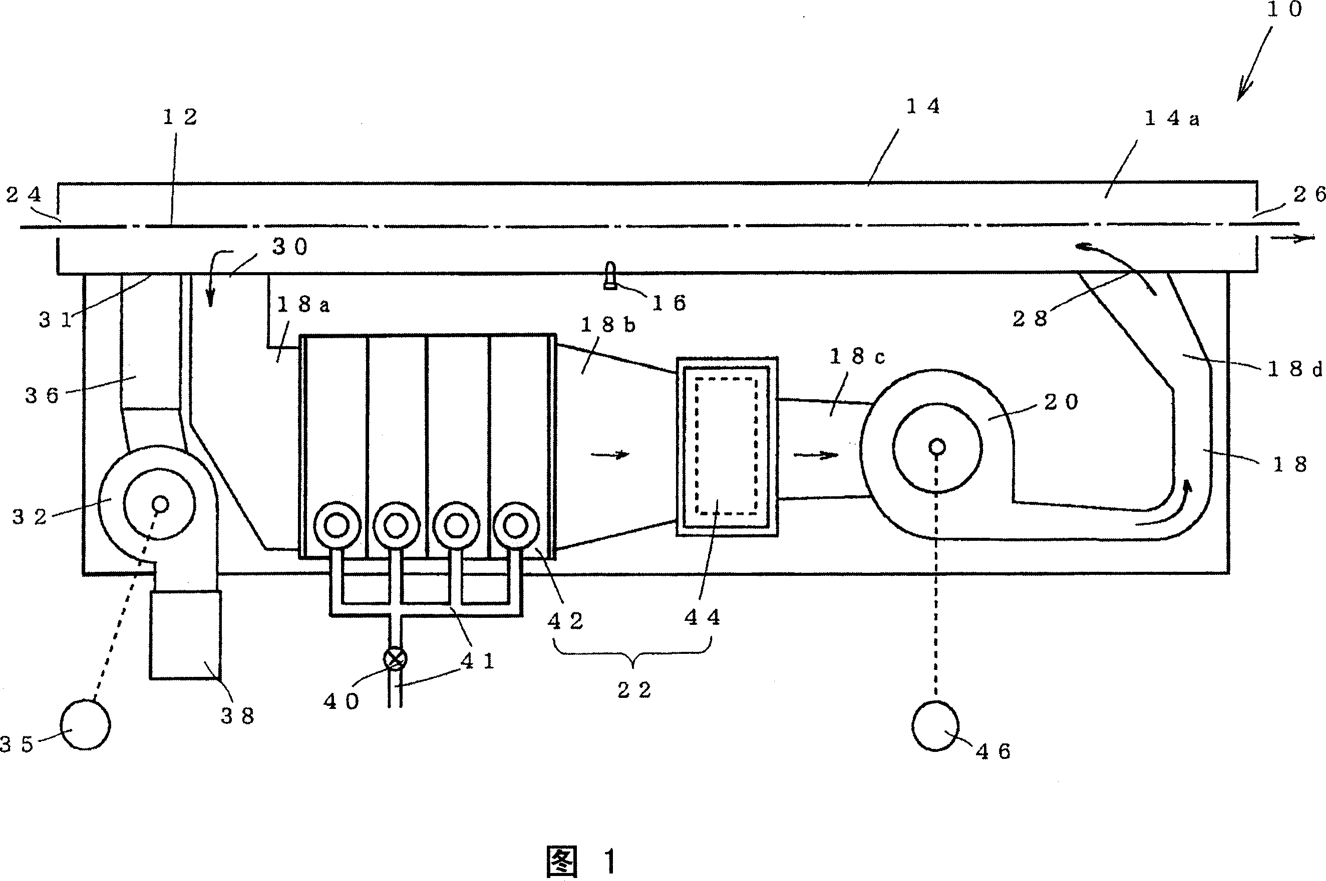 Temperature controlling method for hot blast drying device used in warp sizing device