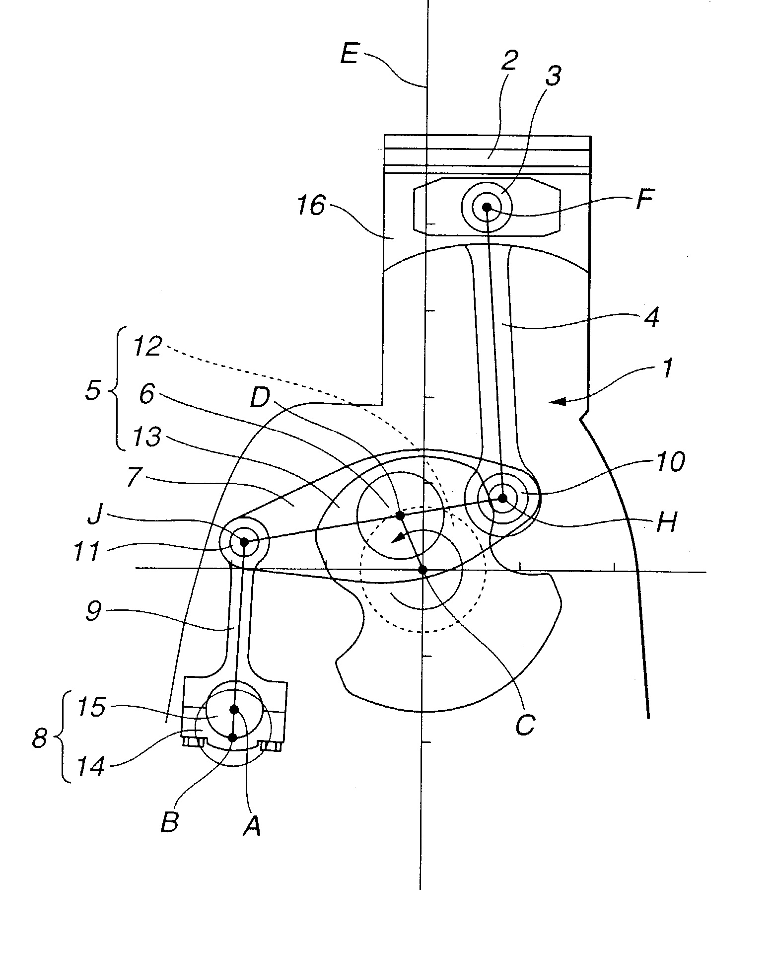 Link mechanism of reciprocating internal combustion engine