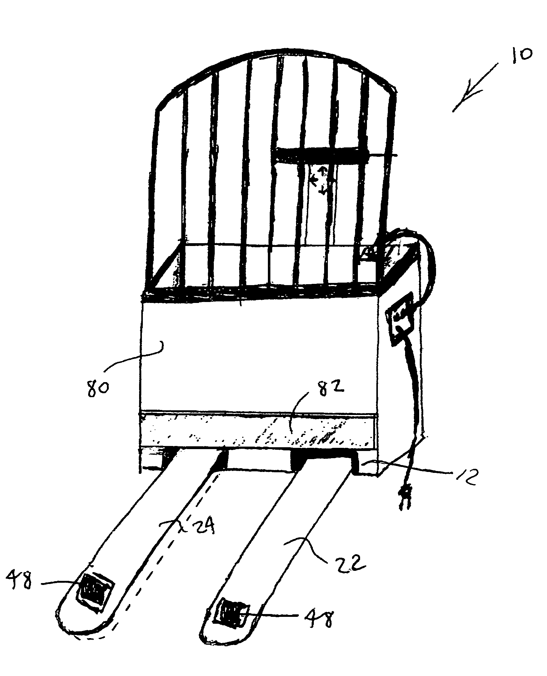 Pallet jack with independently elevatable fork arms