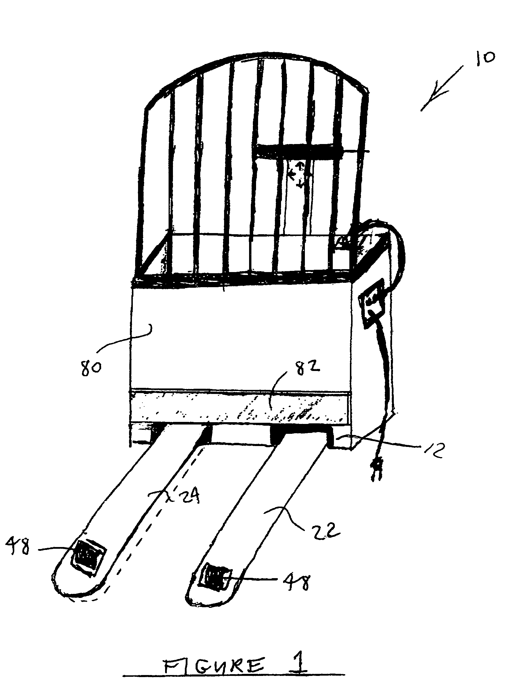 Pallet jack with independently elevatable fork arms