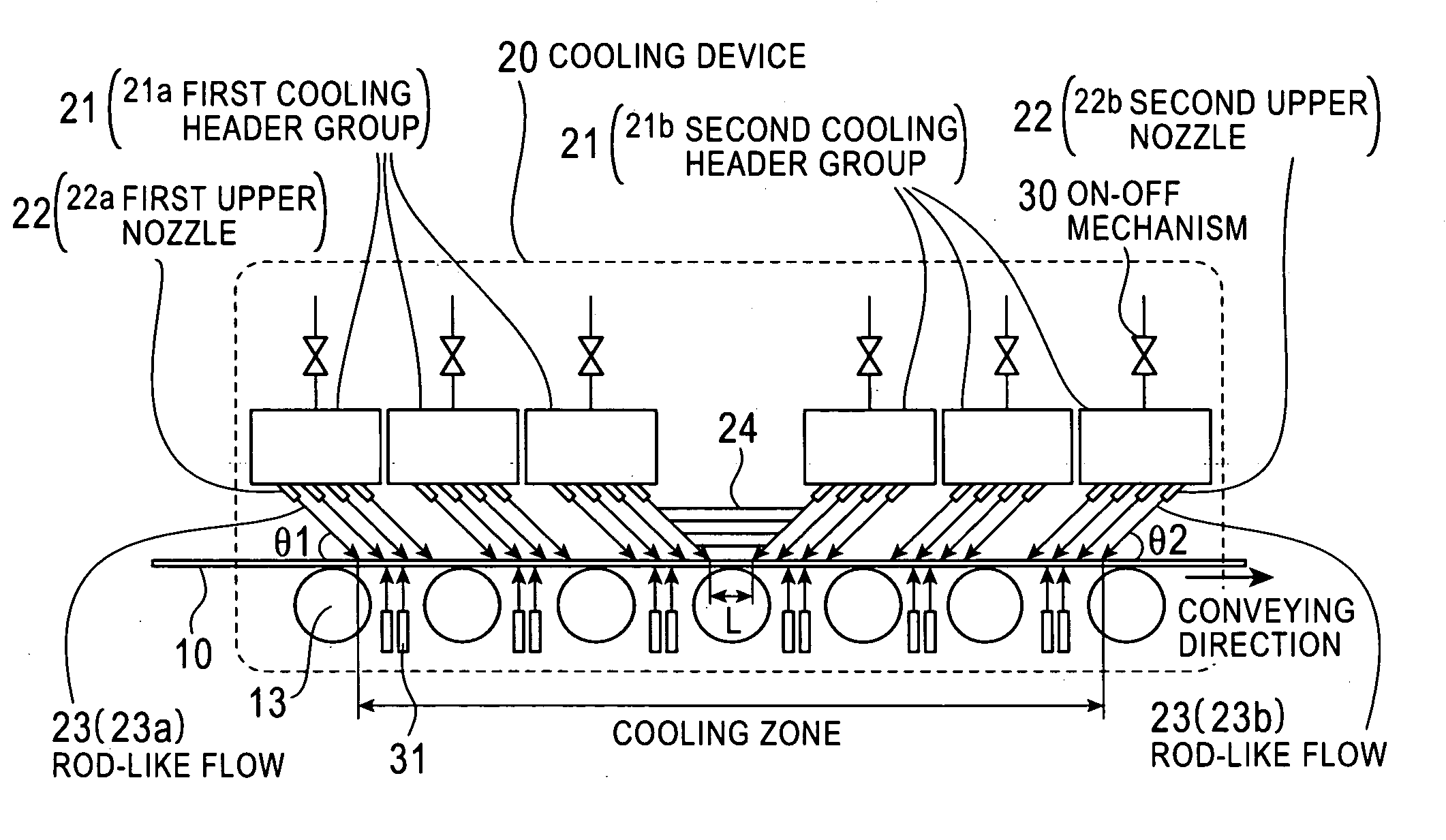 Device and method for cooling hot strip