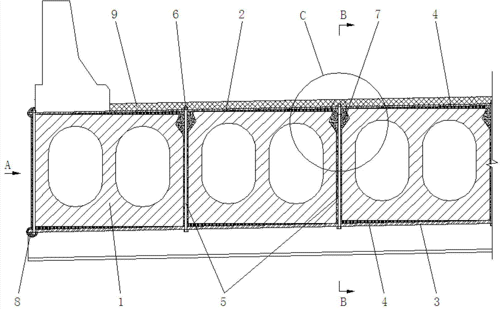 Concrete hollow slab bridge strengthened by transverse integral clamping connection