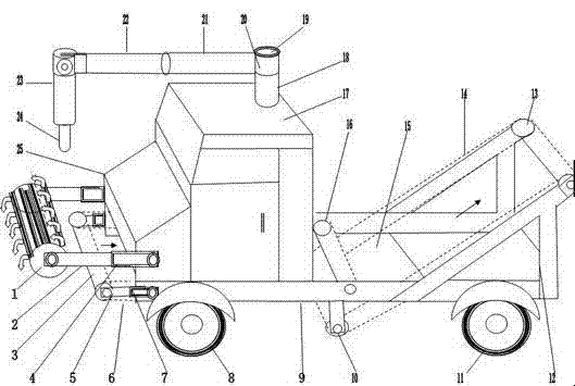 Multifunctional efficient excavating and discharging truck