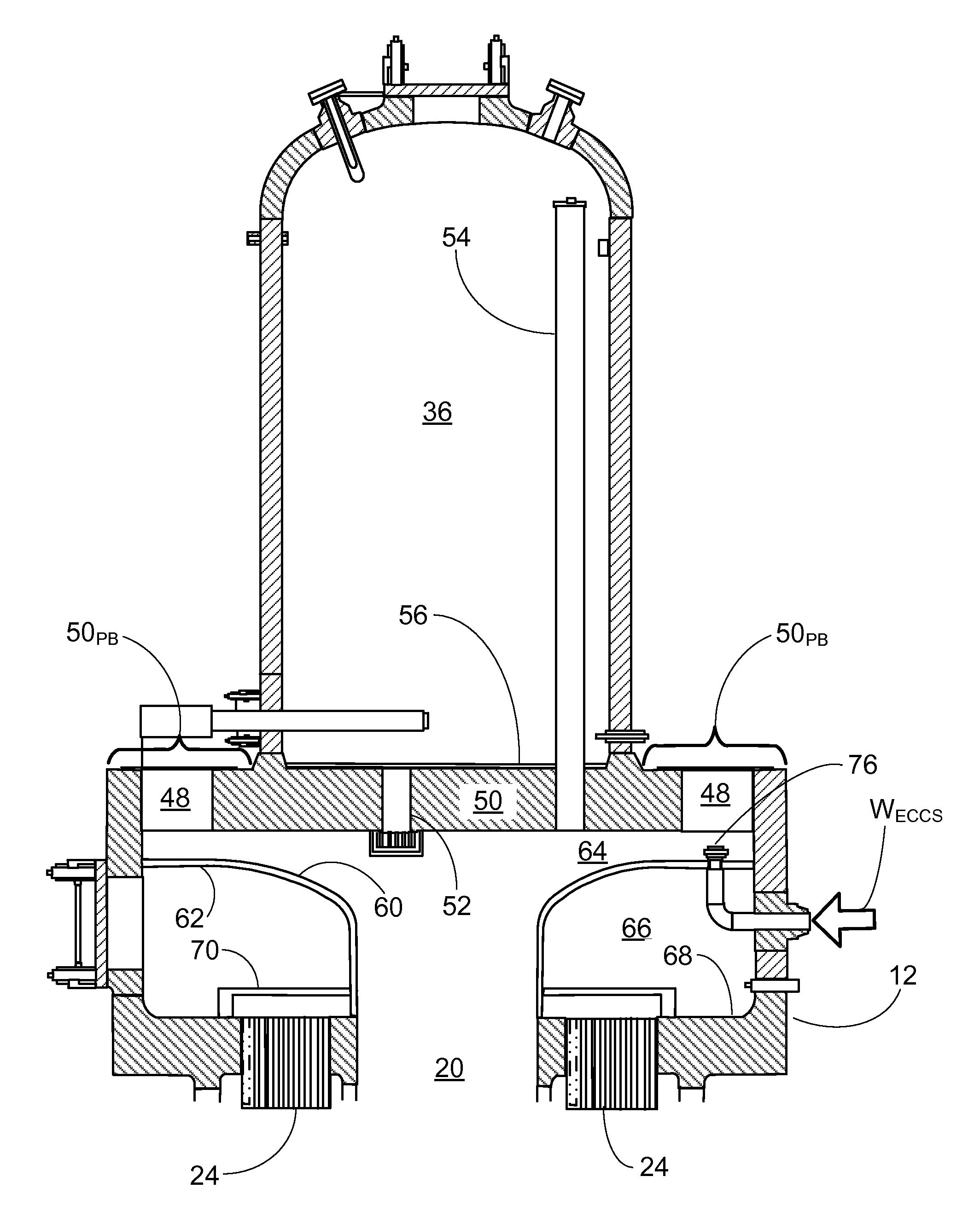 Pressurized water reactor with upper plenum including cross-flow blocking weir