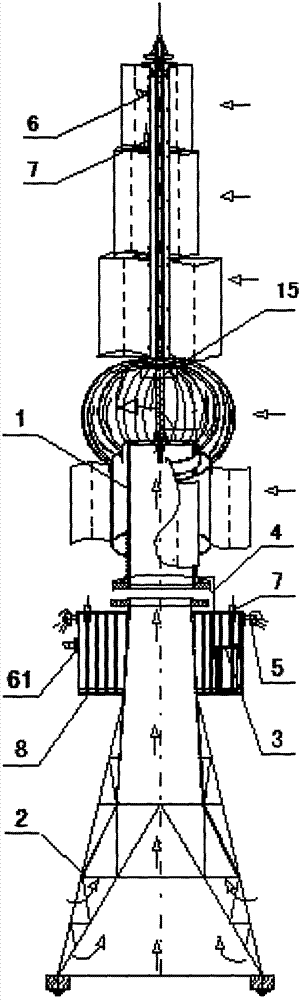 Wind turbines with tower-shaped center point lightning protection