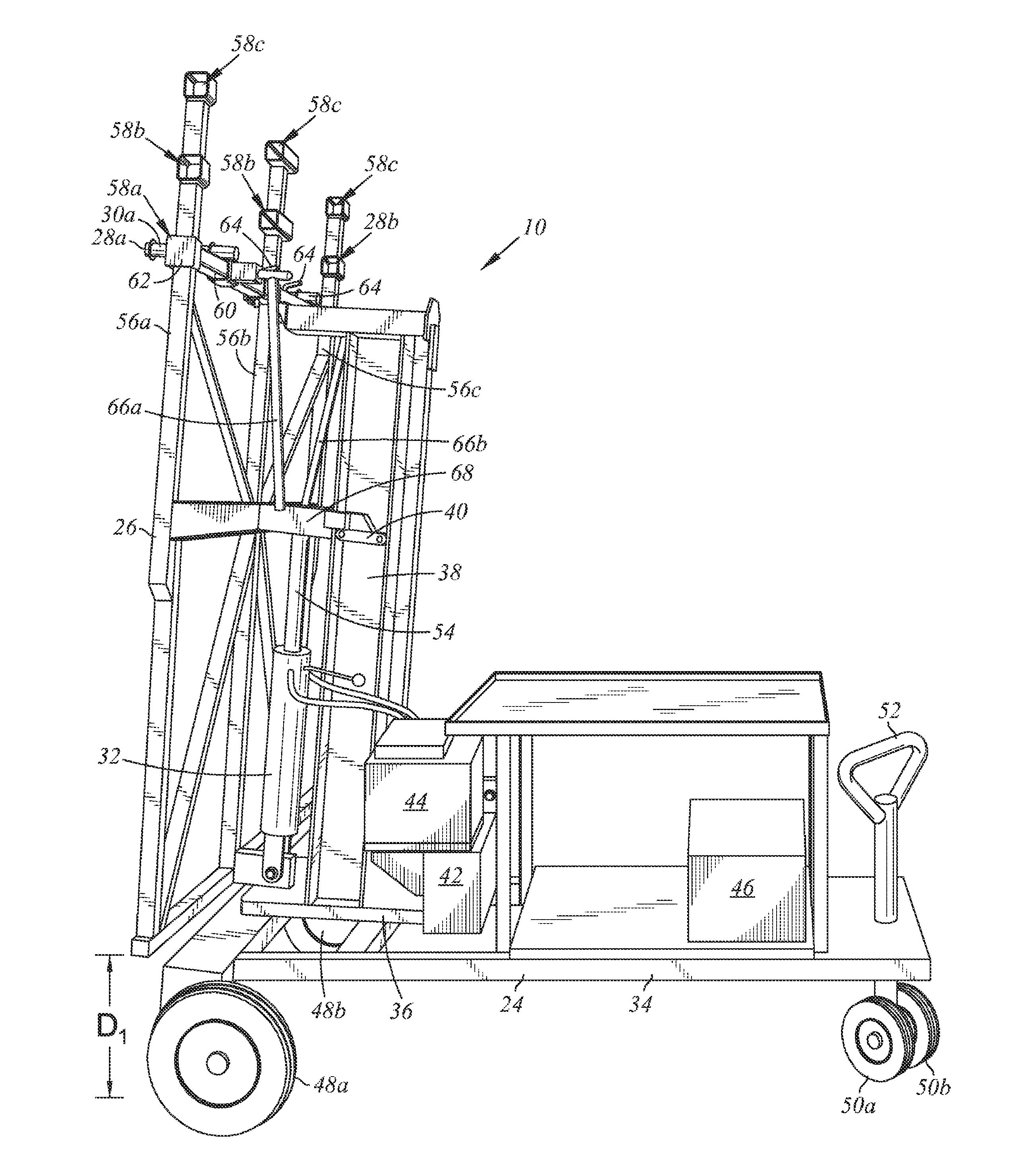 Wall lifting, transport and positioning device with roller pins