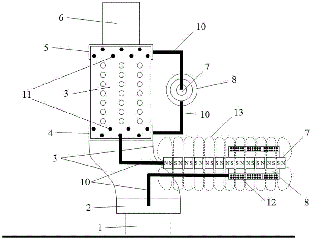 A flow-induced vibration power generation device based on a deformable double-layer permeable box-shaped support