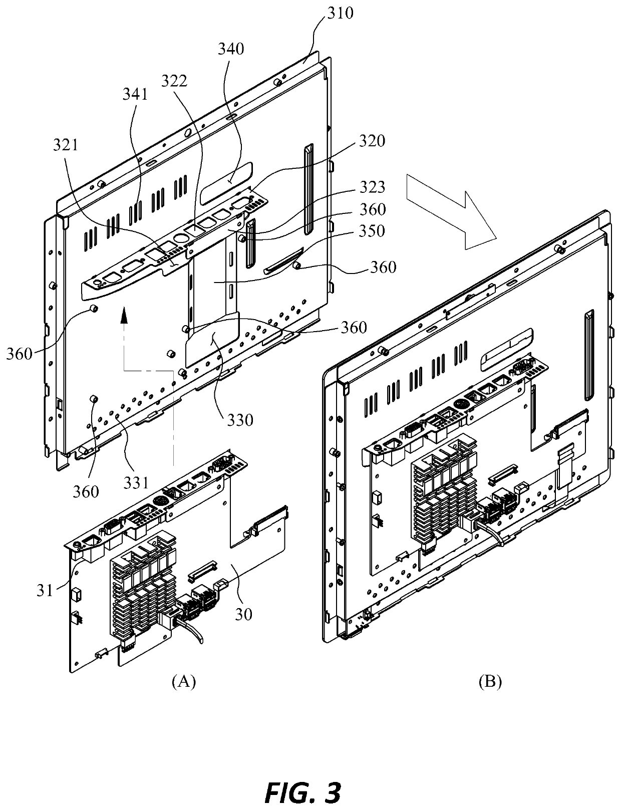 Input/output port mounting unit integrated type display frame for POS equipment