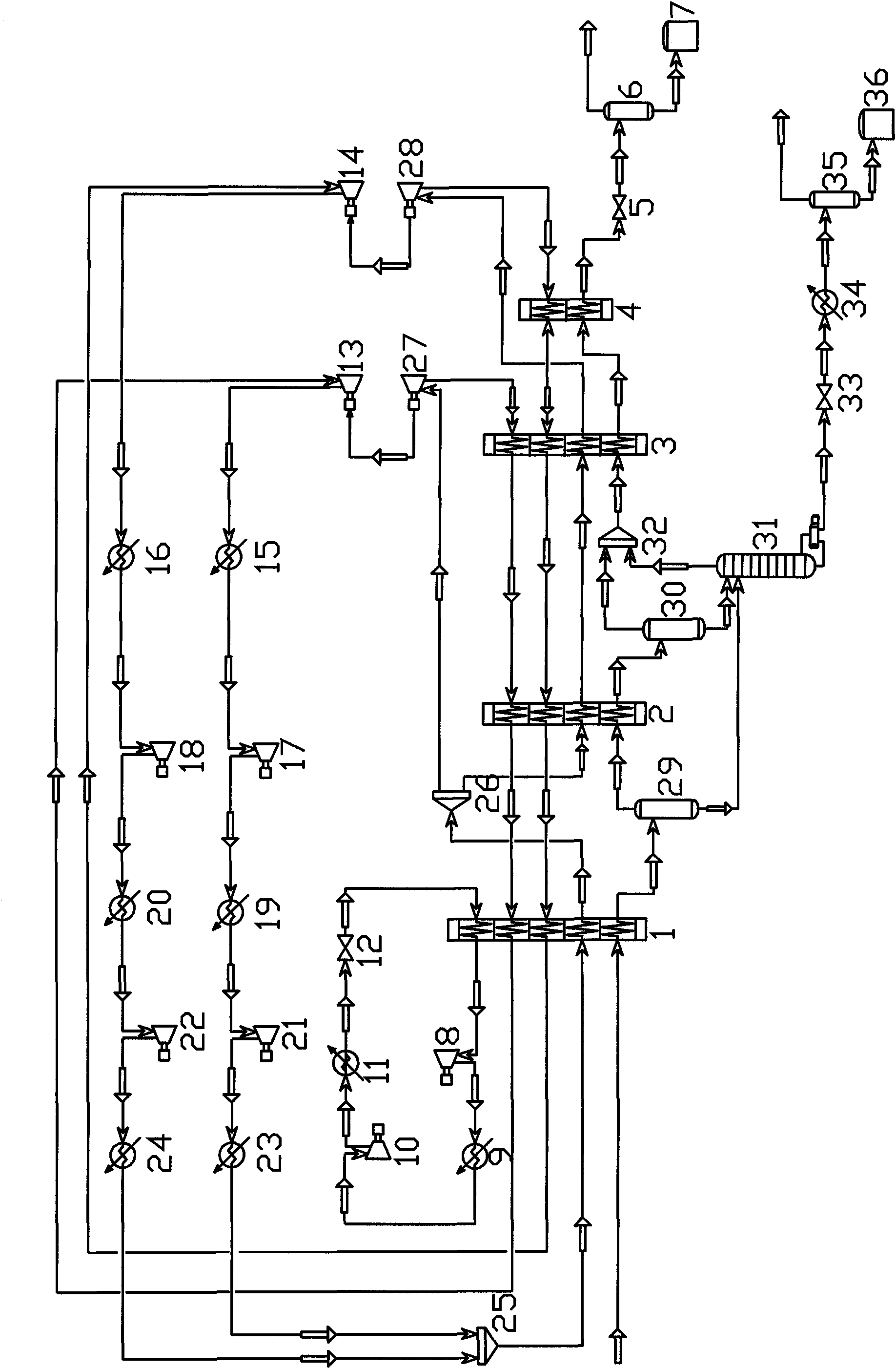 Process for compact natural gas liquefying and floating production