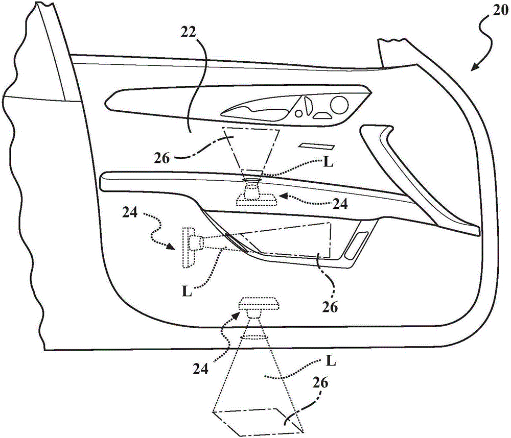 Illumination device for projecting light in a predetermined illumination pattern on a surface