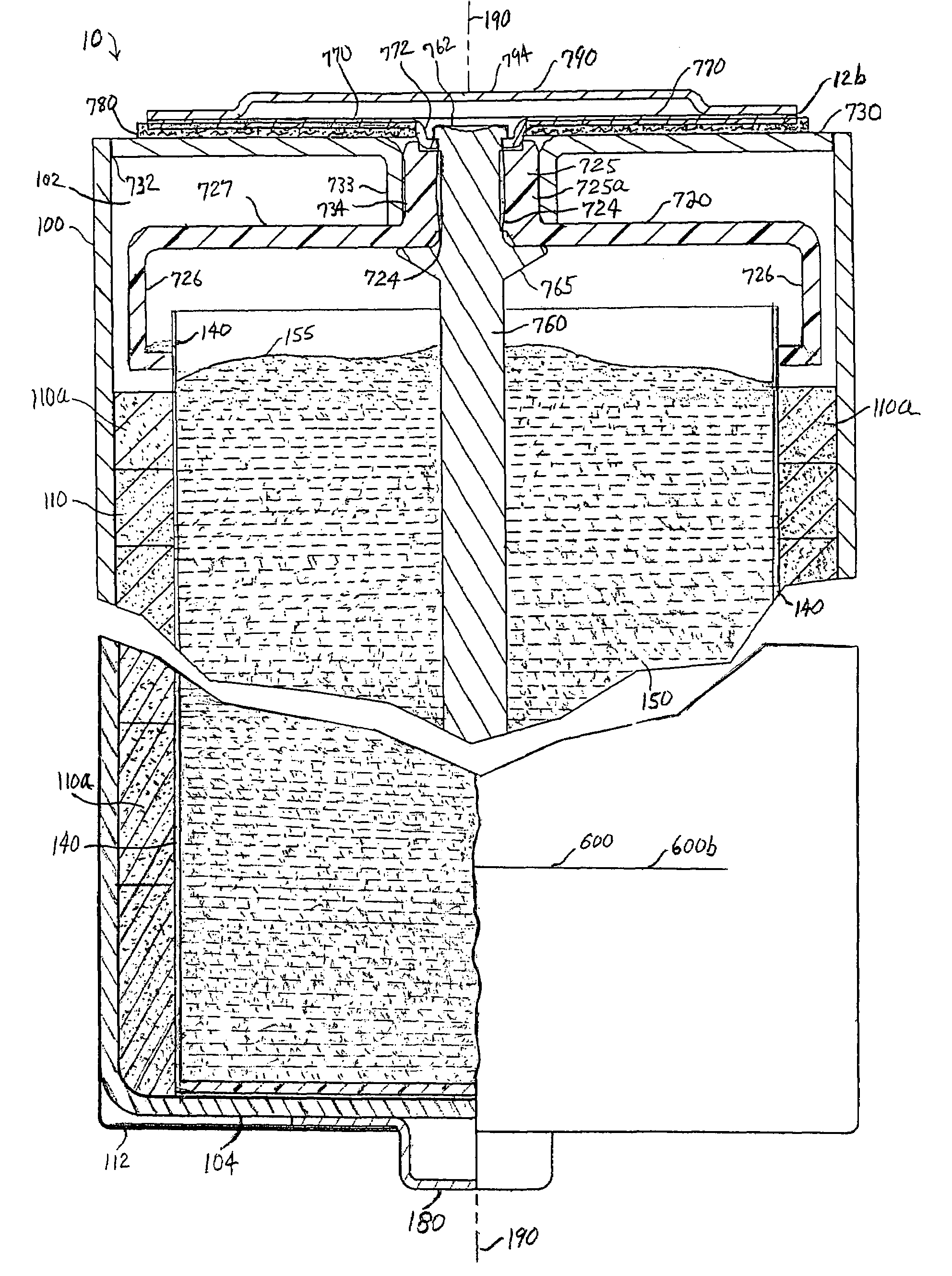 Alkaline cell with flat housing