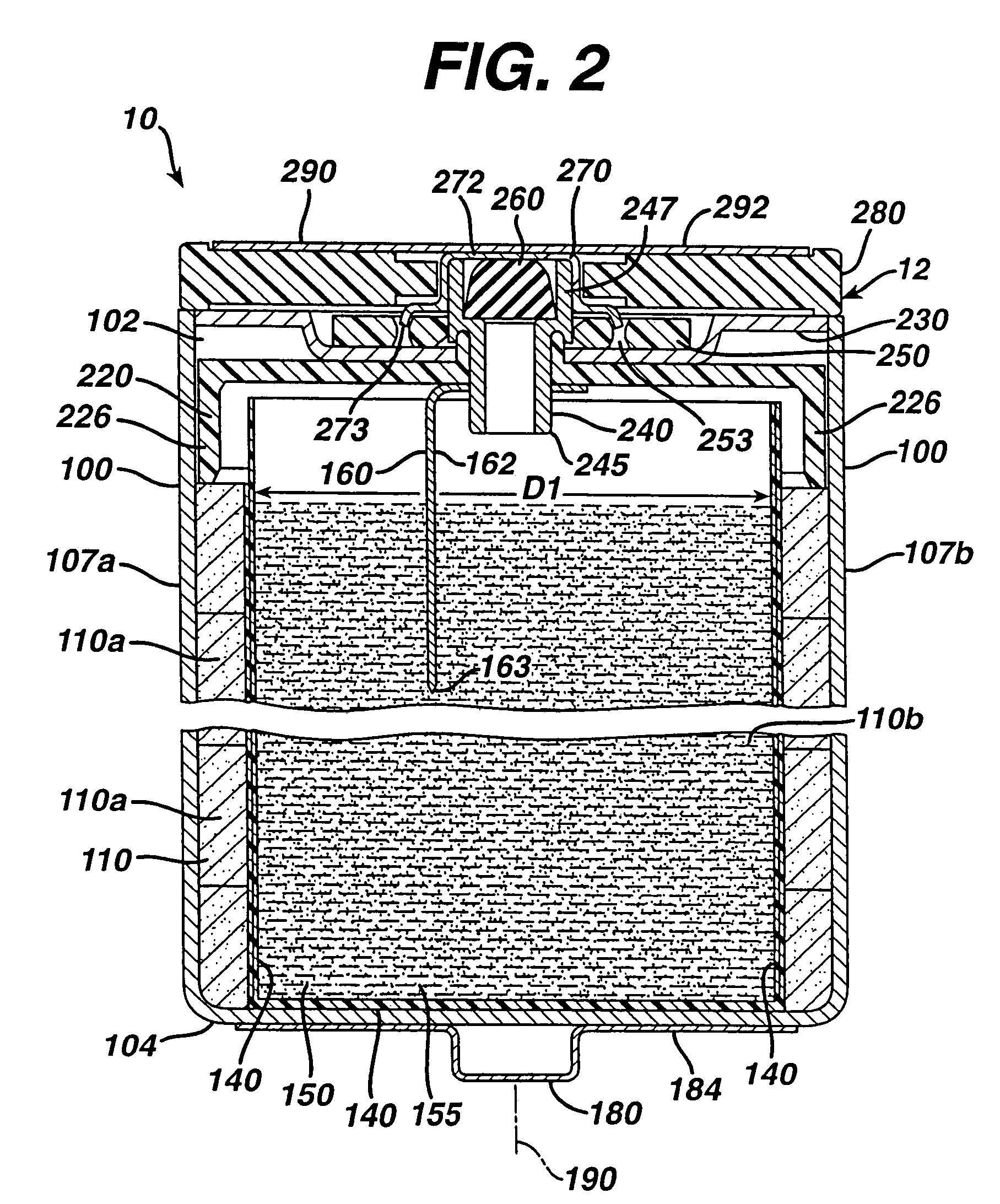 Alkaline cell with flat housing