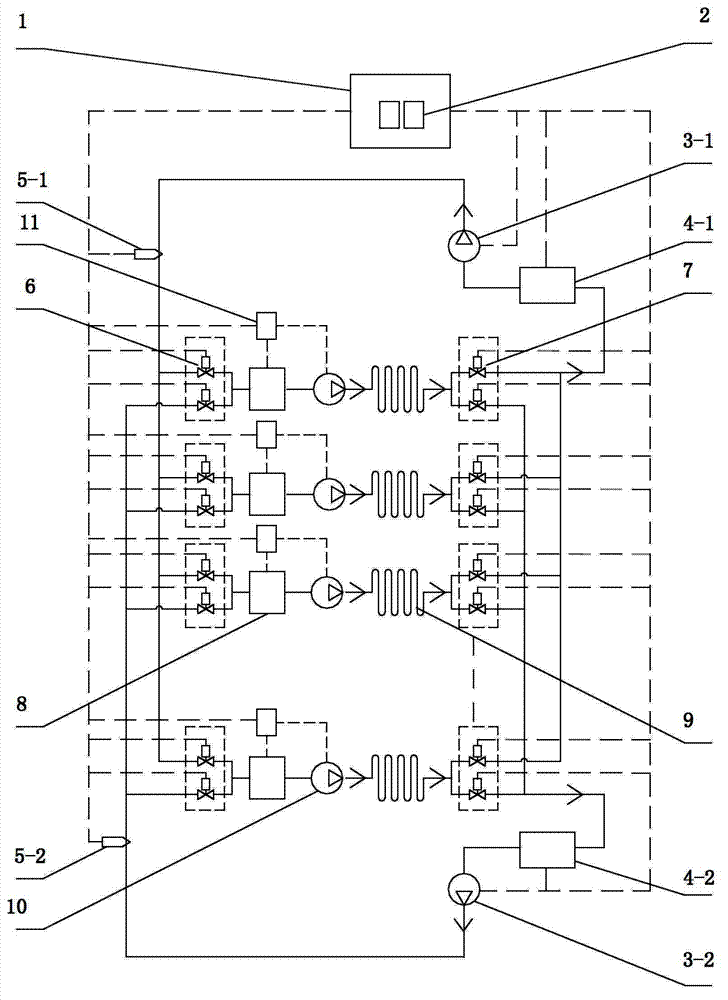 Layered independent multipoint temperature control device applicable to machine tool temperature field differential control