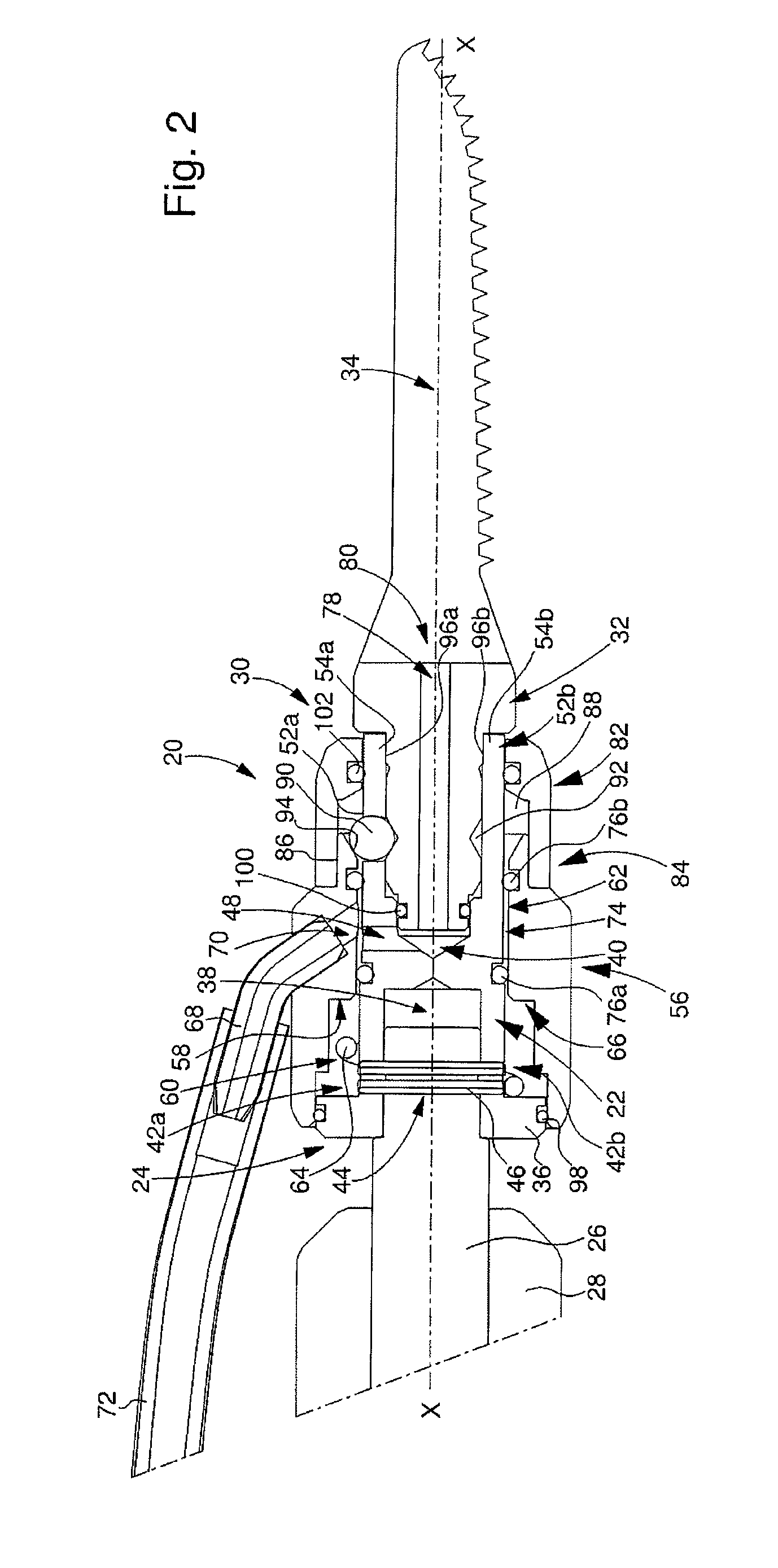 Coupling device between the drive shaft of a surgical instrument and a tool