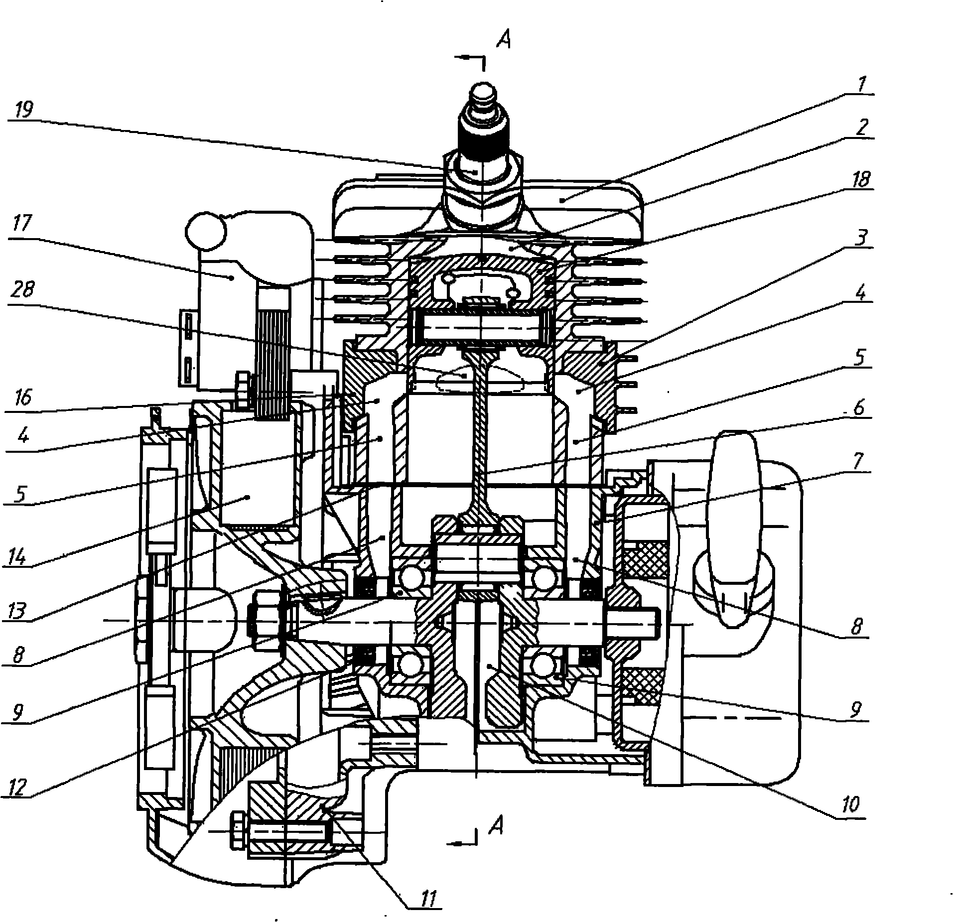 Two-stroke engine capable of scavenging in air pilot mode