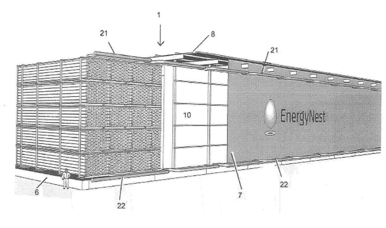 High temperature thermal energy storage, a method of building and a method of operating said storage